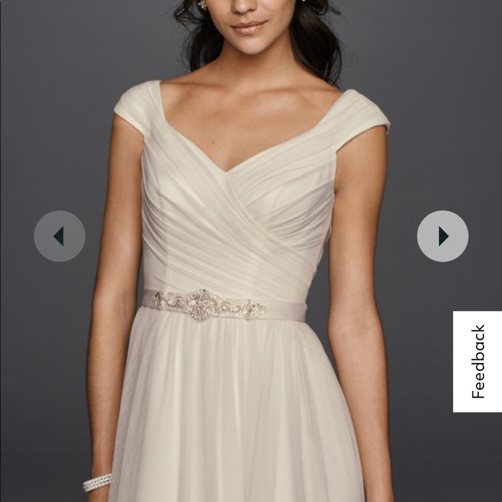 David’s Bridal A-line Tulle Wedding Gown with Beaded Sash - Picture 3 of 12